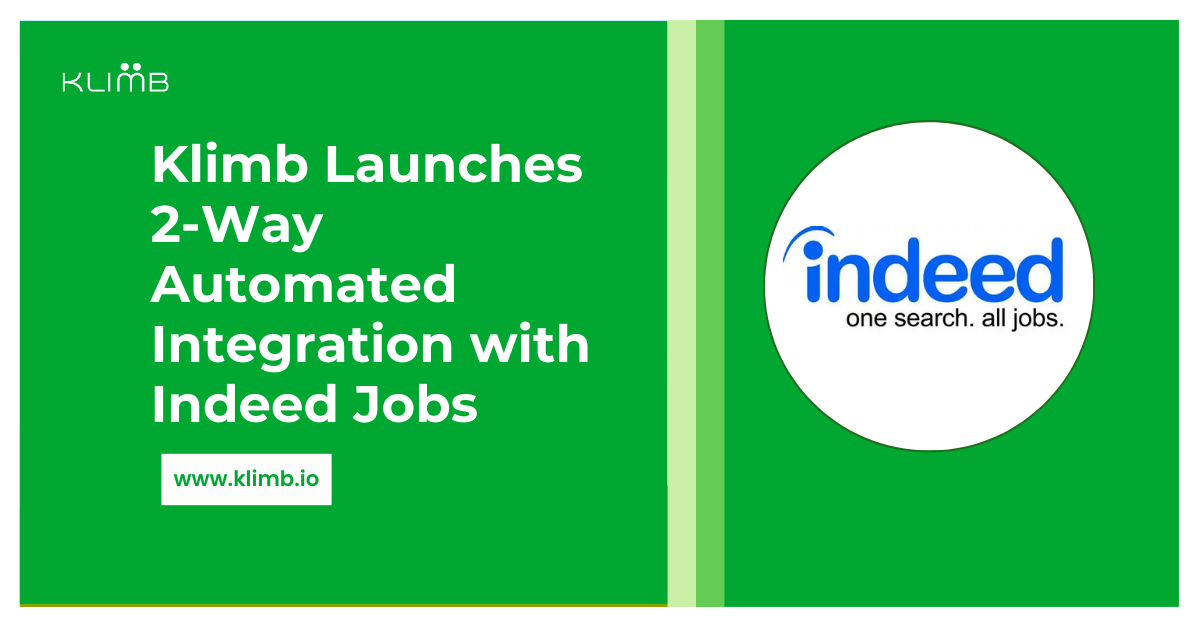 Klimb 2-way automated integration with Indeed to reduce hiring performance roadblocks