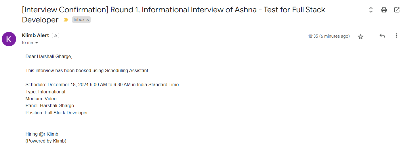 Scheduling Confirmation Email
