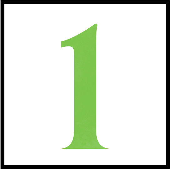 A large, light green serif number one centered inside a square white background with a thin black border.