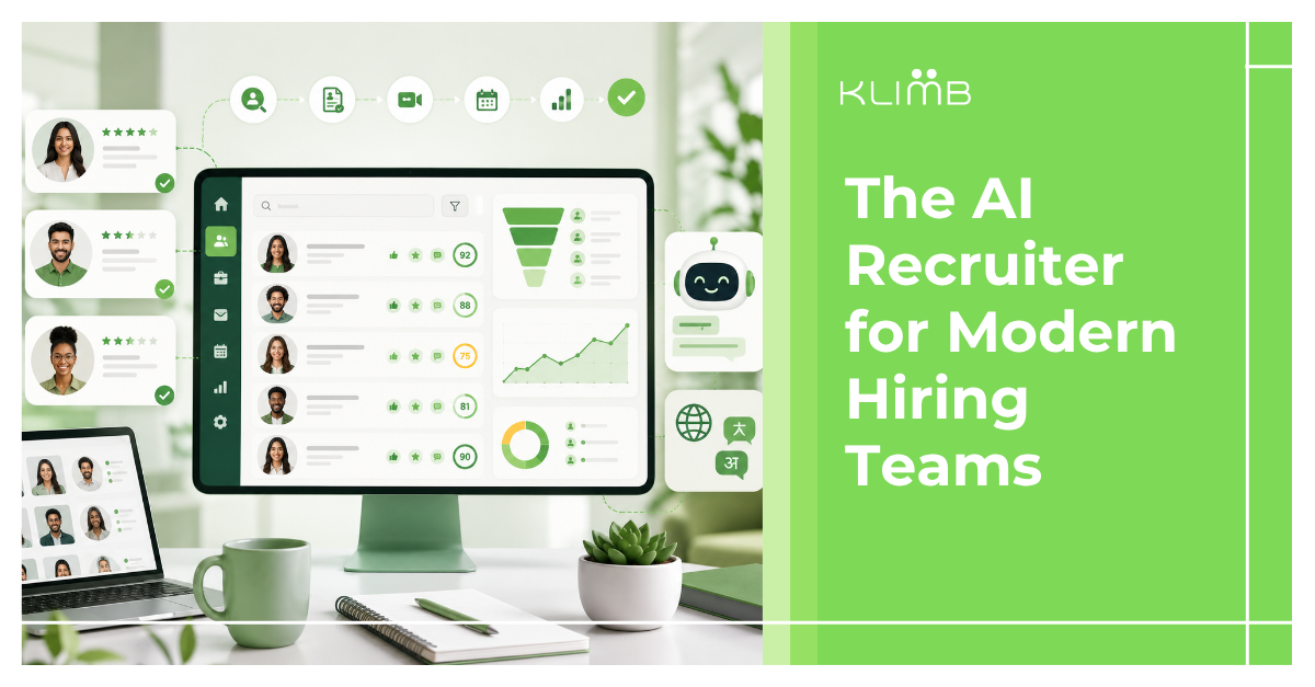 AI recruiting software dashboard showing candidate screening, hiring analytics, multilingual recruitment, and automated hiring workflows for modern hiring teams.